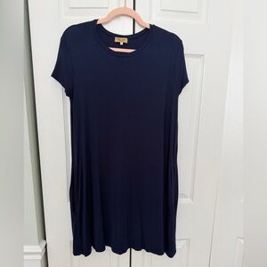 Piko Navy Short-Sleeve Mini Swing Dress